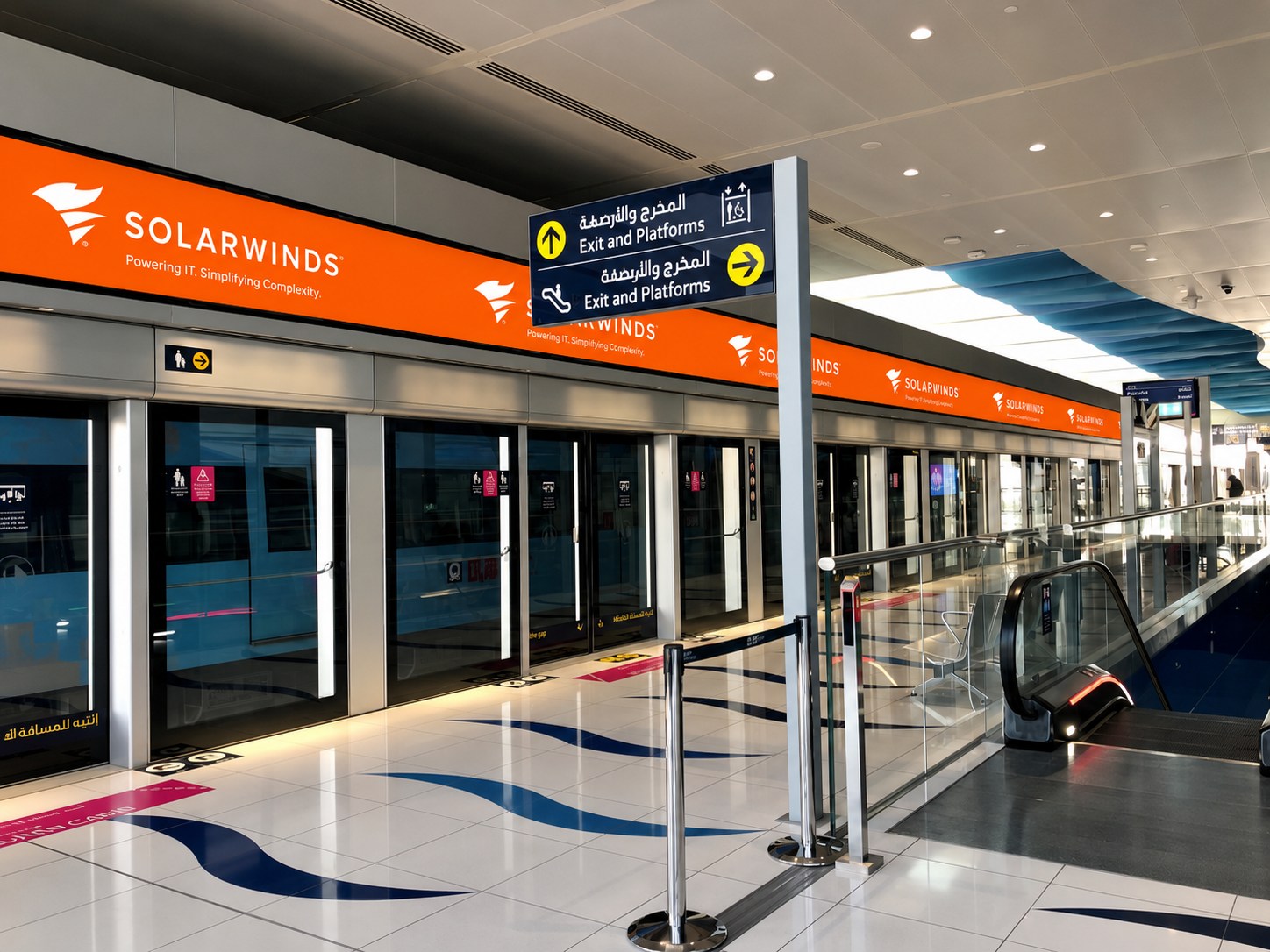 SolarWinds strip run above the platform screen doors at Expo City metro station